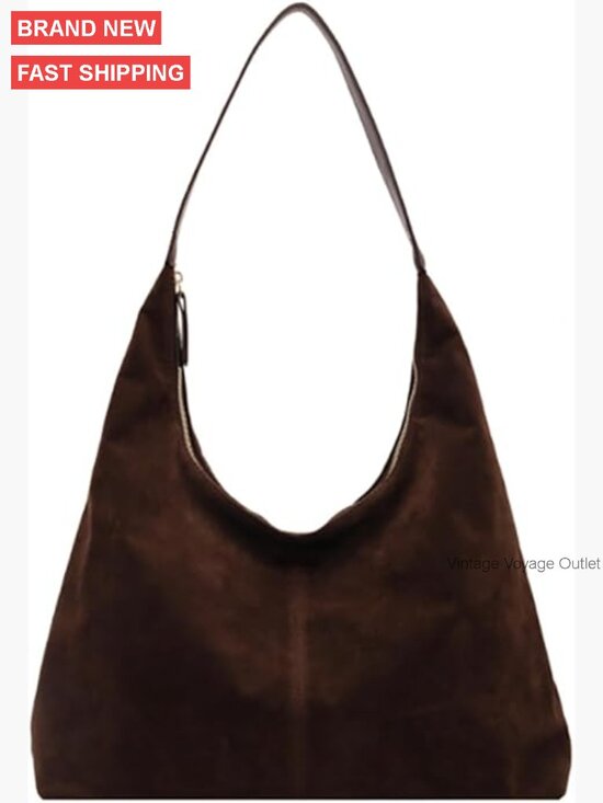 Handbags - Suede Crescent Shoulder Bag Tote Crossbody Purse Top-Handle Travel Work
